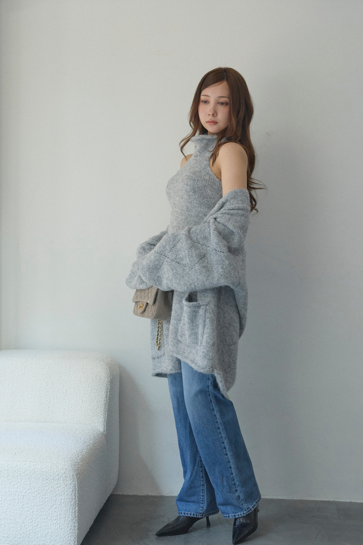 タートルネックノースリーブ&カーディガンニットセット