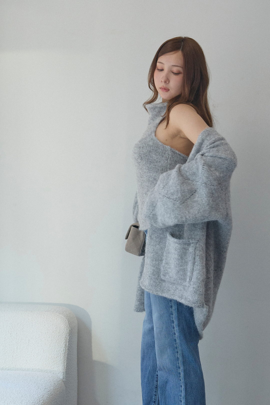 タートルネックノースリーブ&カーディガンニットセット