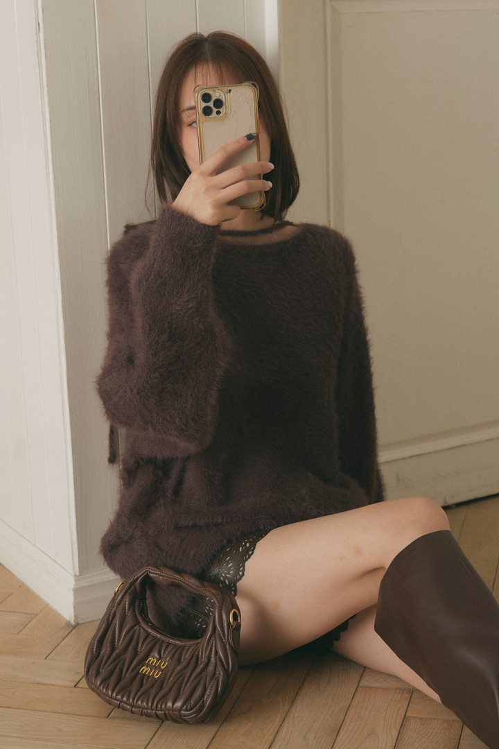 チョーカーリボンシャギーニット