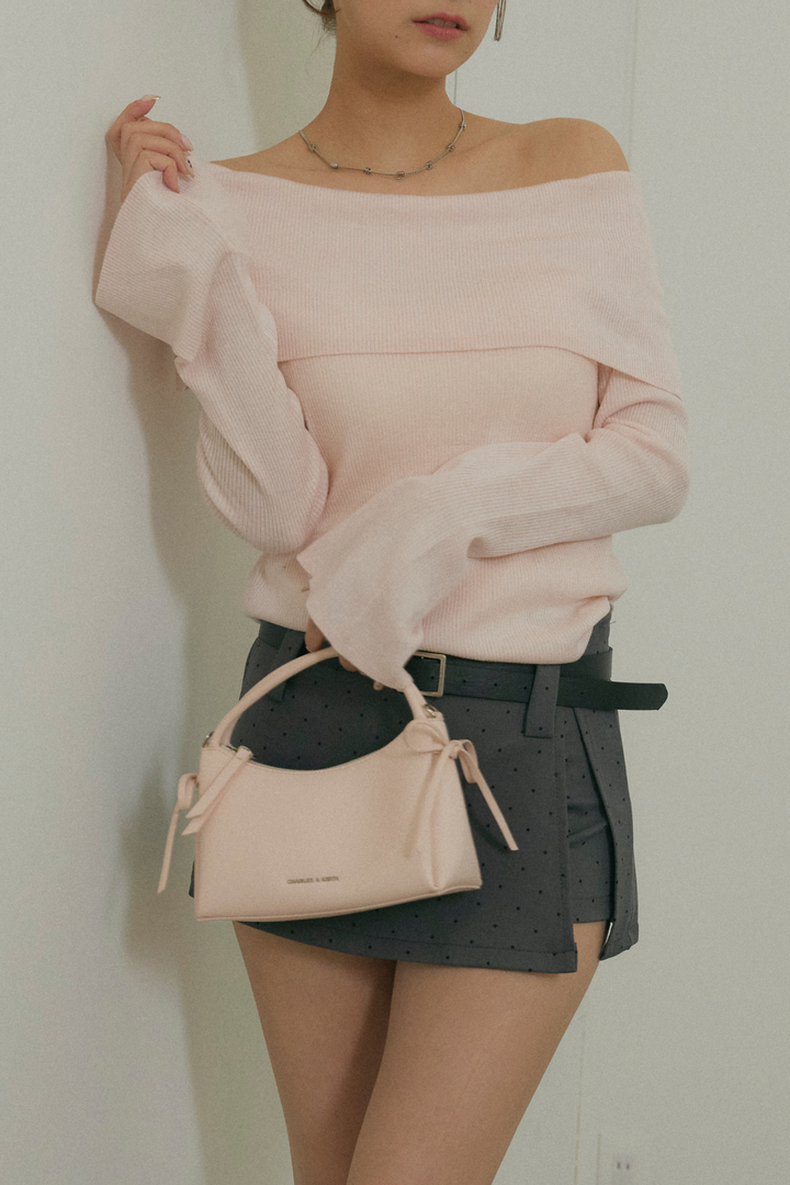 Off-the-Shoulder Flare Sleeve Knit Top