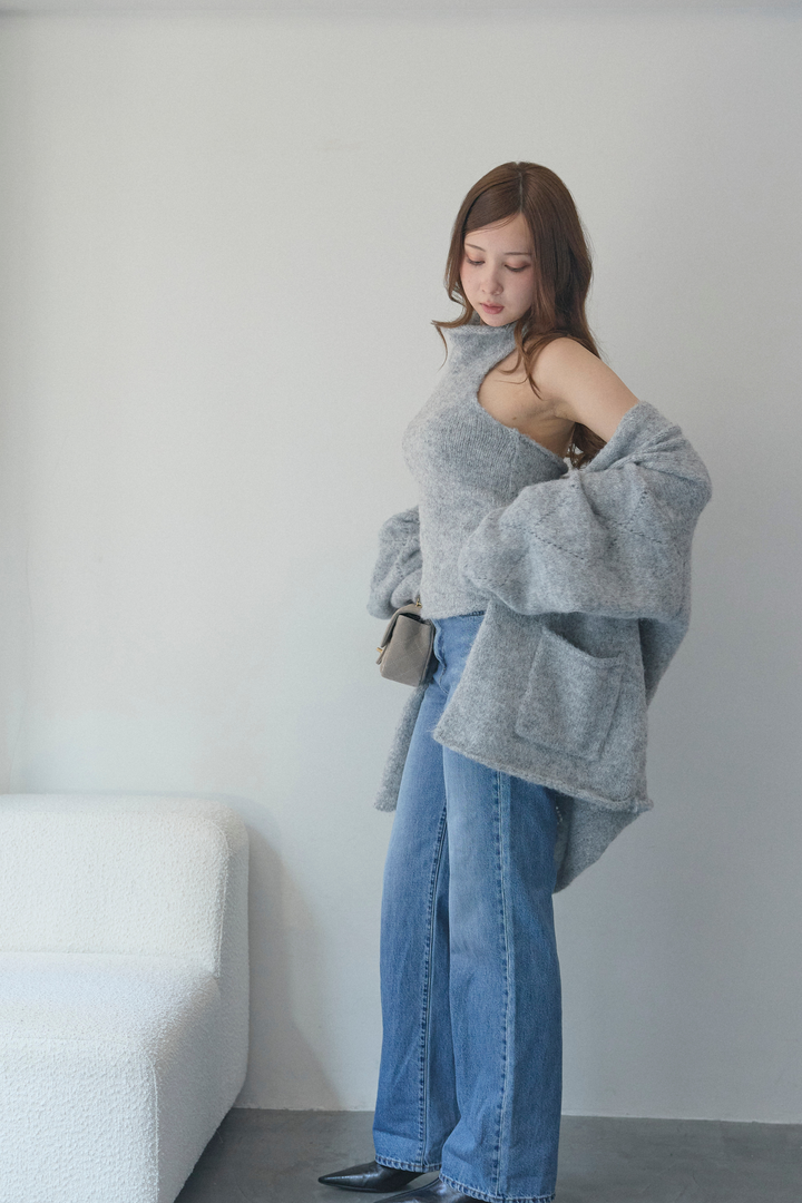 タートルネックノースリーブ&カーディガンニットセット