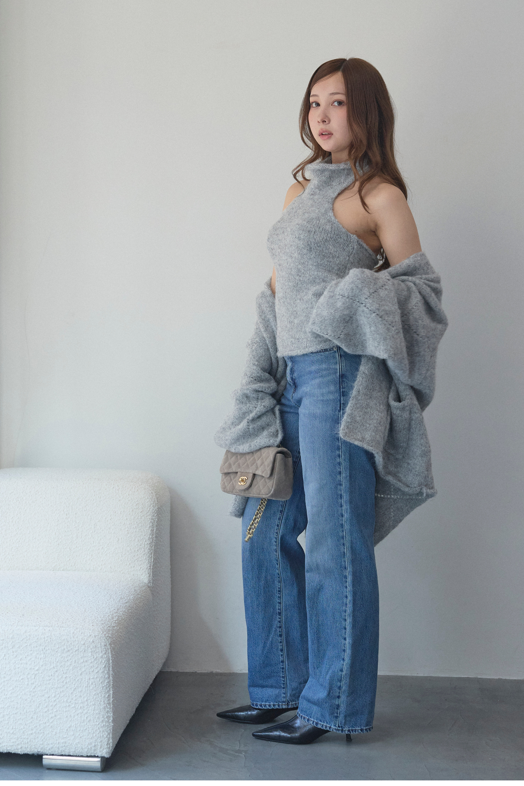 タートルネックノースリーブ&カーディガンニットセット