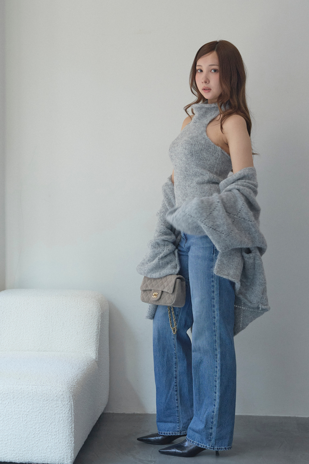 タートルネックノースリーブ&カーディガンニットセット