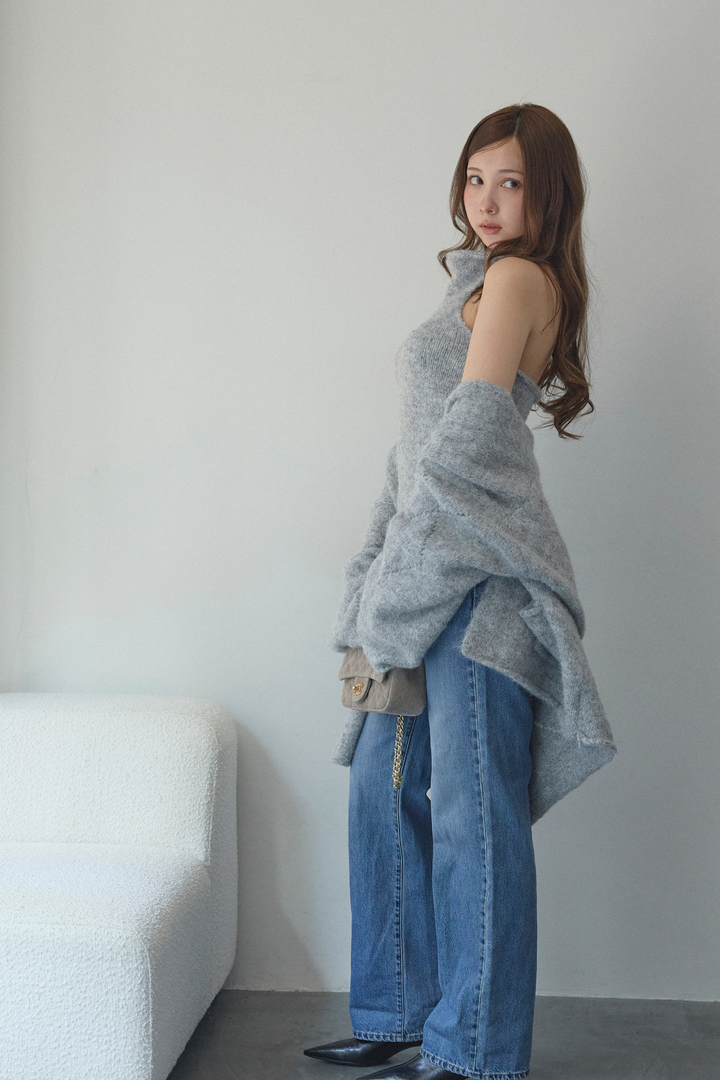 タートルネックノースリーブ&カーディガンニットセット