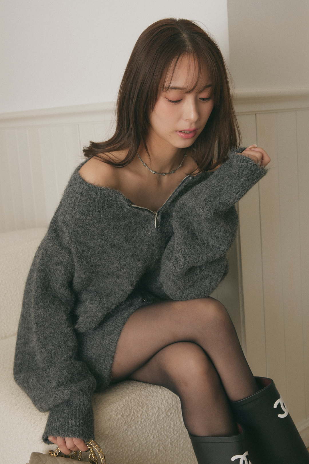 ダブルジップオフショルダーニットセットアップ