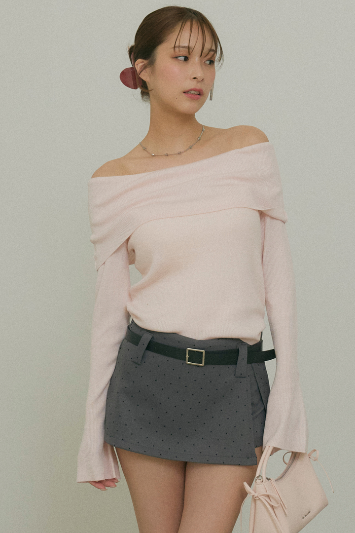 Off-the-Shoulder Flare Sleeve Knit Top