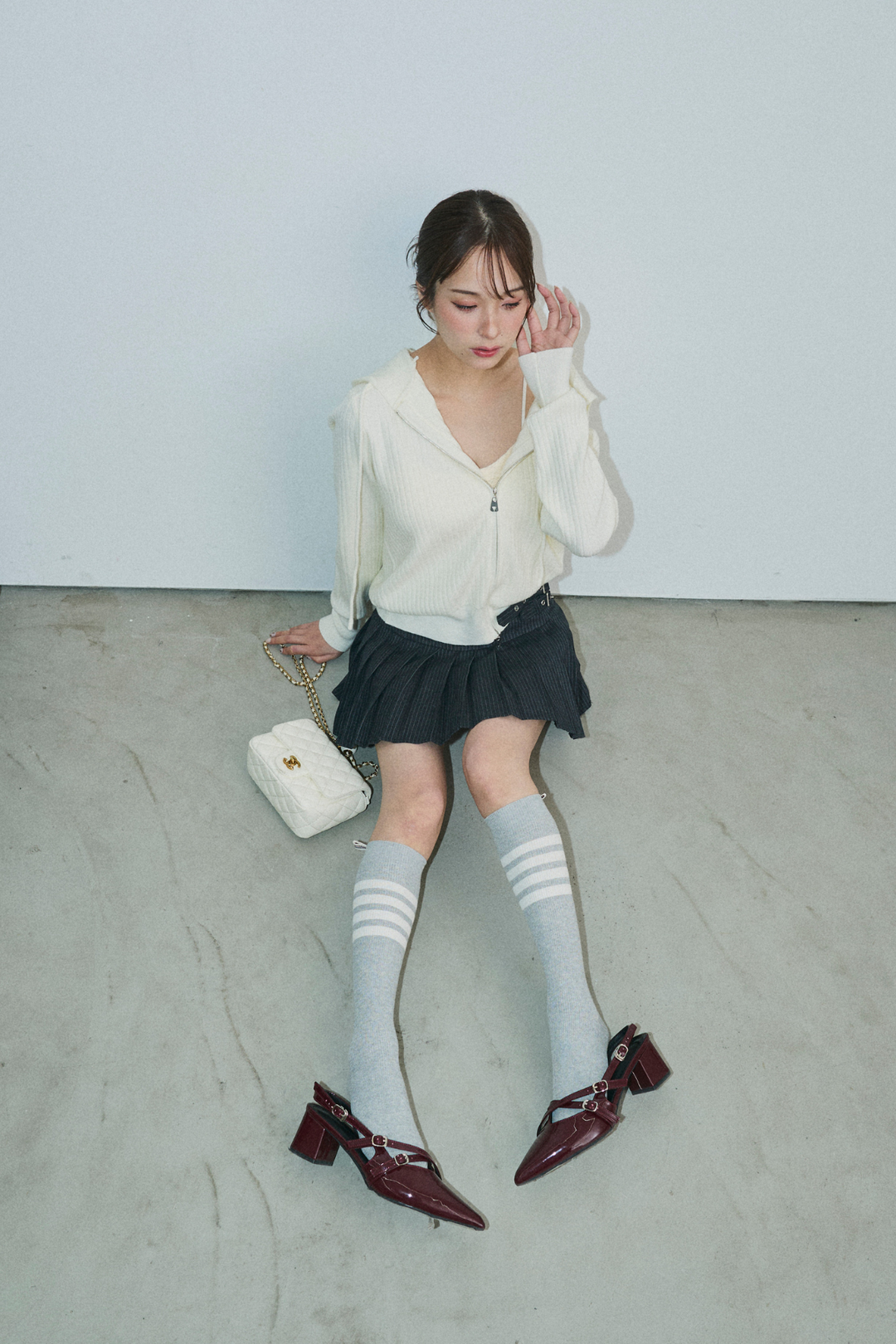 ダブルジップリブニットフーディー