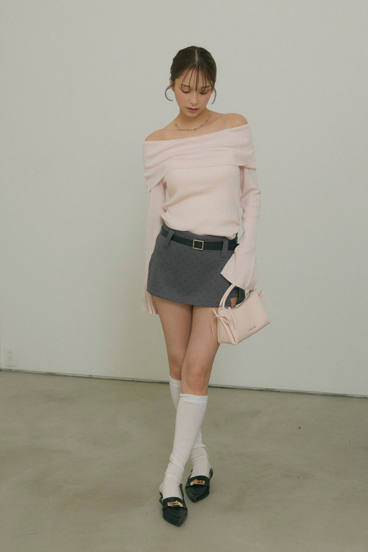 Off-the-Shoulder Flare Sleeve Knit Top