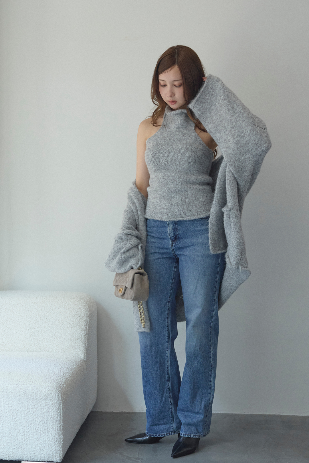 タートルネックノースリーブ&カーディガンニットセット