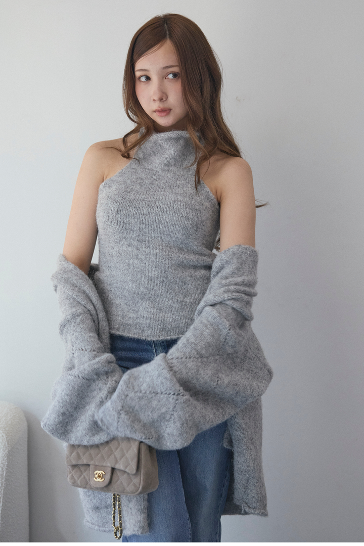 タートルネックノースリーブ&カーディガンニットセット