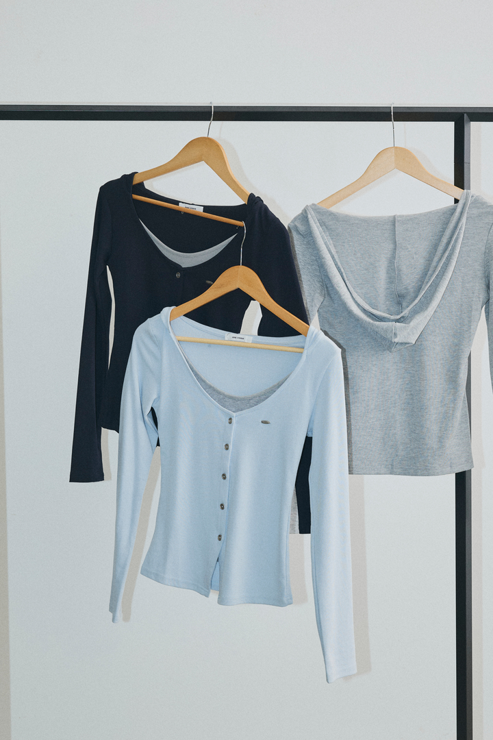 配色レイヤードボタントップス