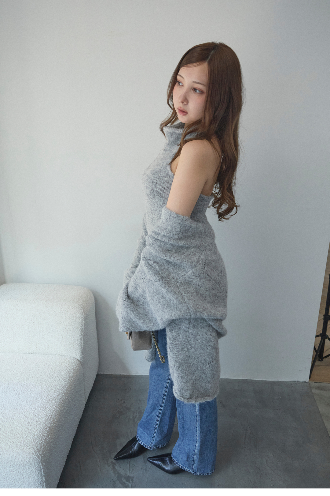 タートルネックノースリーブ&カーディガンニットセット