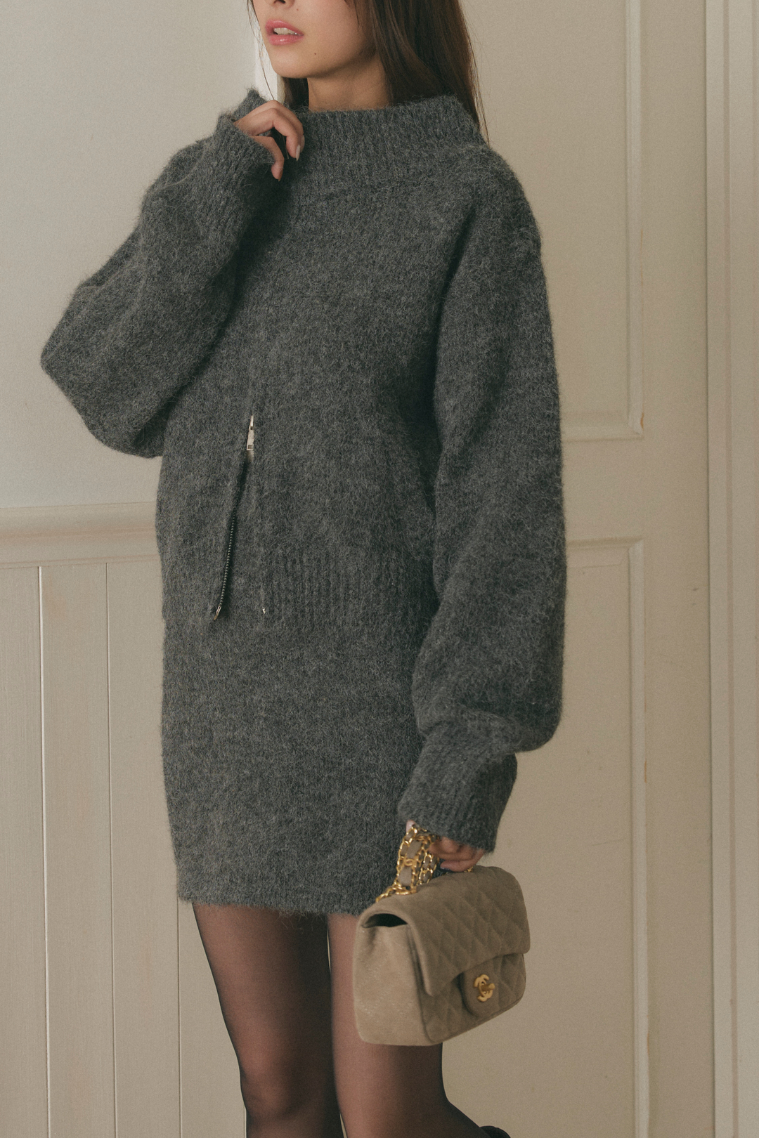 ダブルジップオフショルダーニットセットアップ