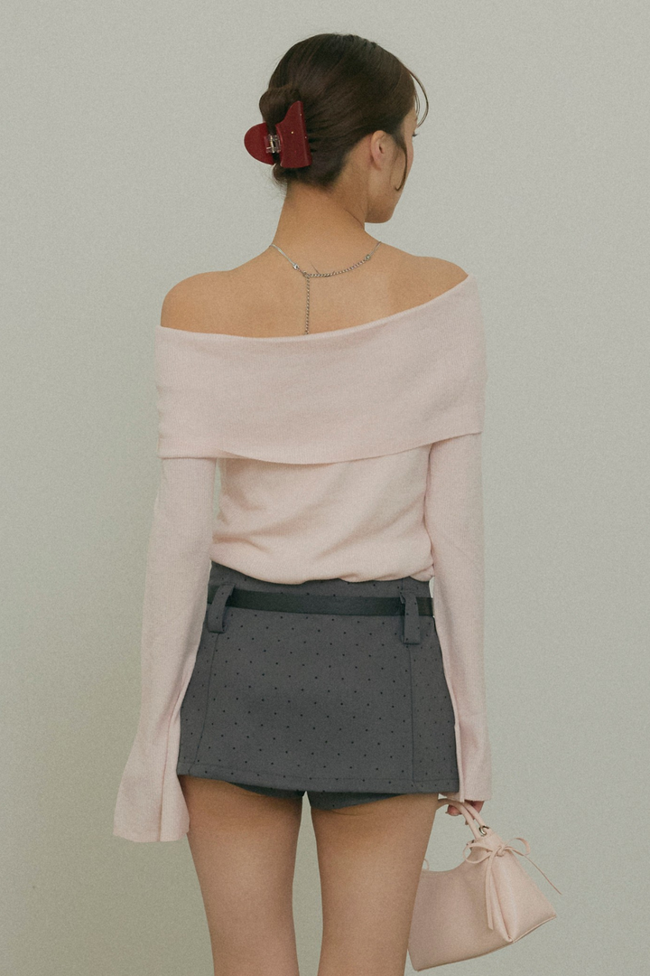 Off-the-Shoulder Flare Sleeve Knit Top