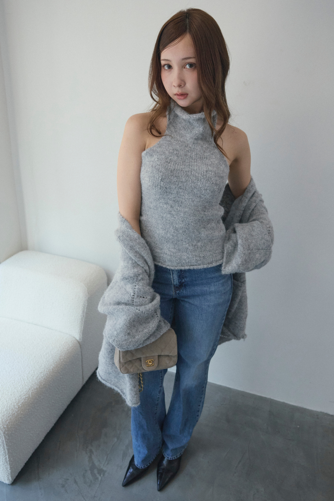 タートルネックノースリーブ&カーディガンニットセット