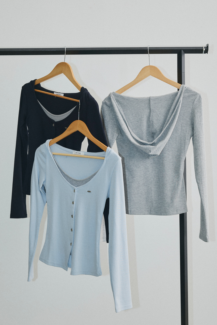 配色レイヤードボタントップス