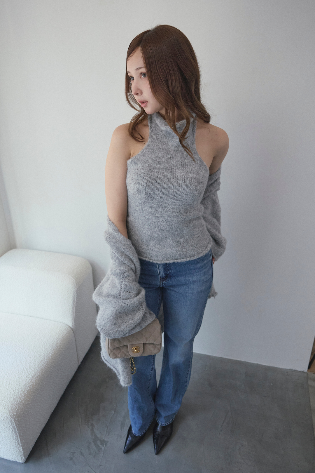 タートルネックノースリーブ&カーディガンニットセット