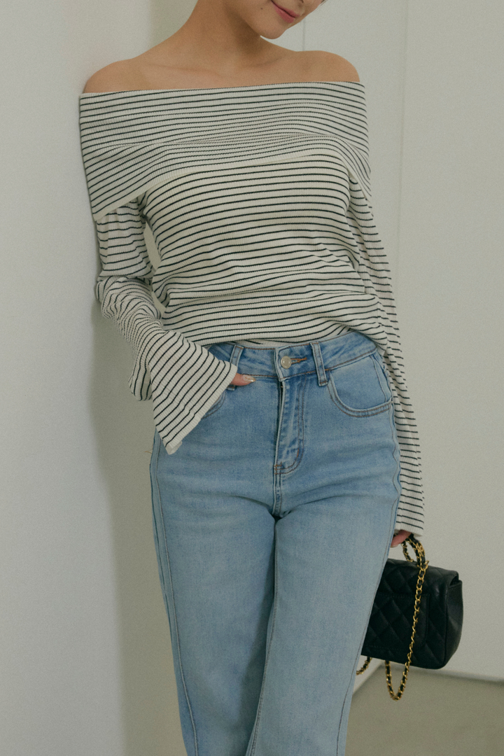 Off-the-Shoulder Flare Sleeve Knit Top