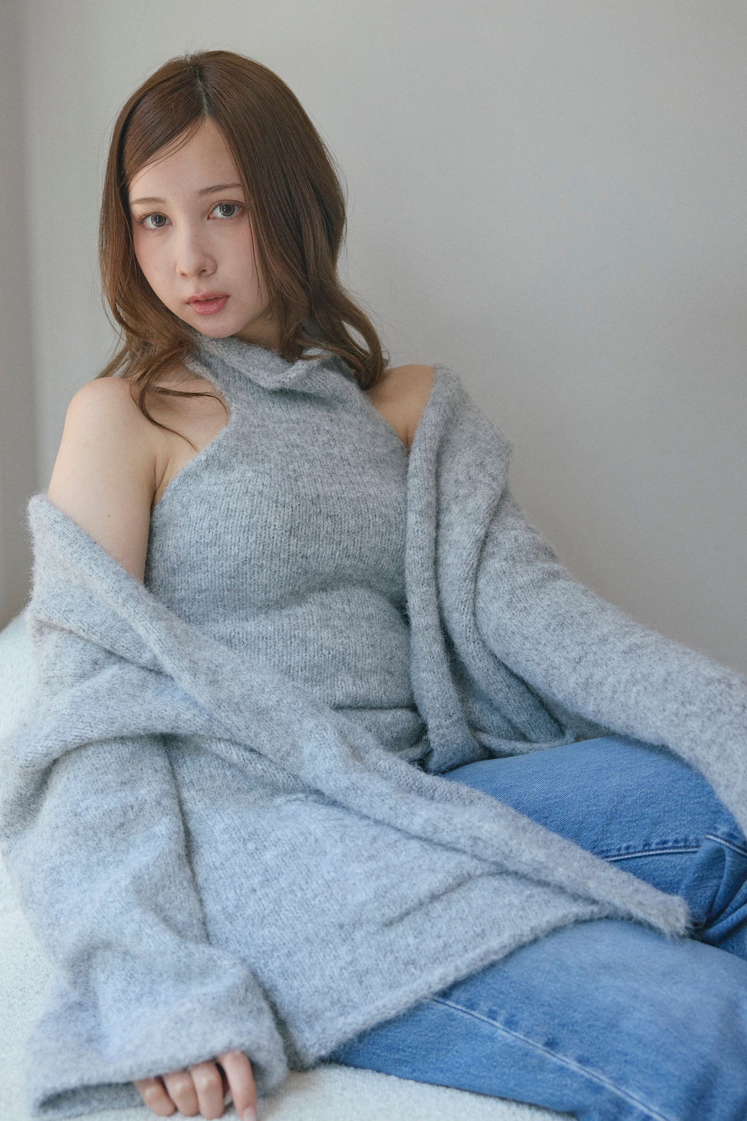 タートルネックノースリーブ&カーディガンニットセット