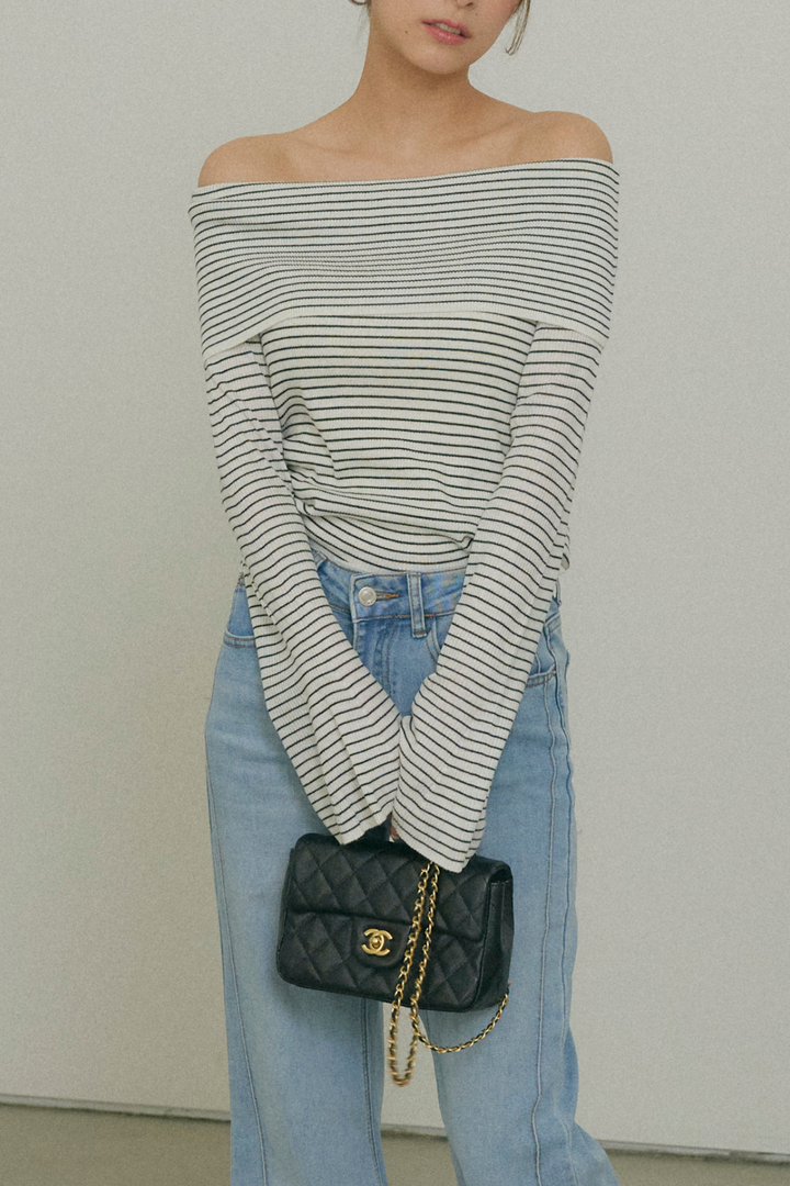 Off-the-Shoulder Flare Sleeve Knit Top