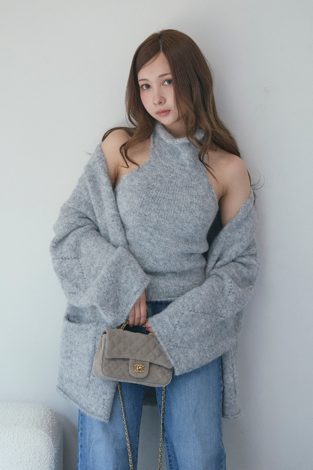 タートルネックノースリーブ&カーディガンニットセット