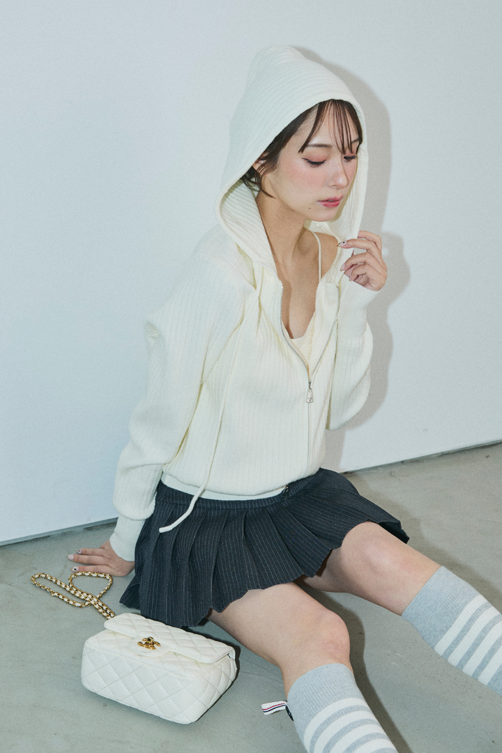 ダブルジップリブニットフーディー