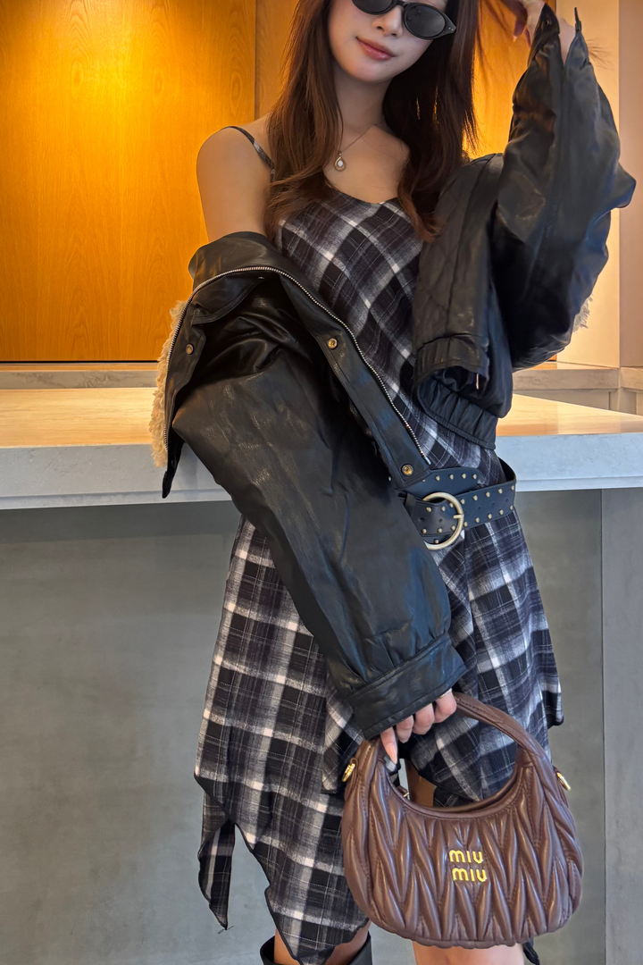 Checked dress with a belt