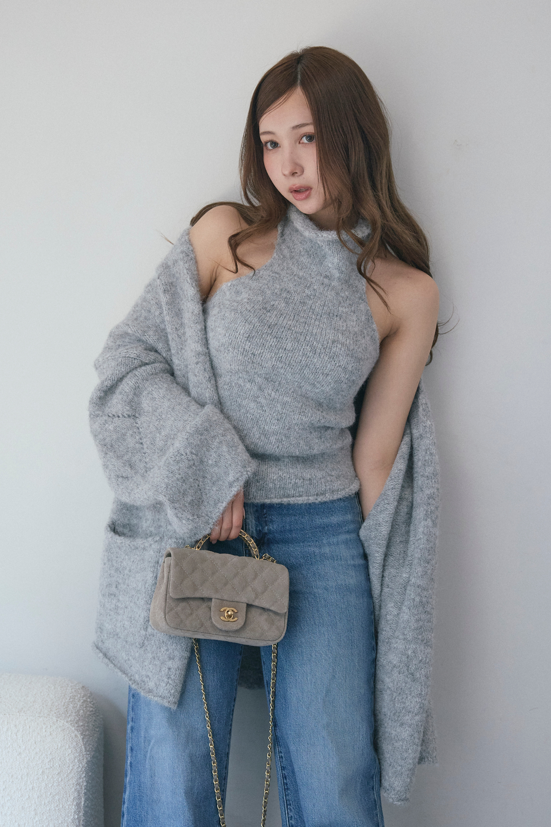 タートルネックノースリーブ&カーディガンニットセット