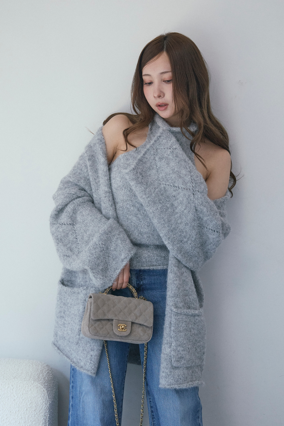 タートルネックノースリーブ&カーディガンニットセット