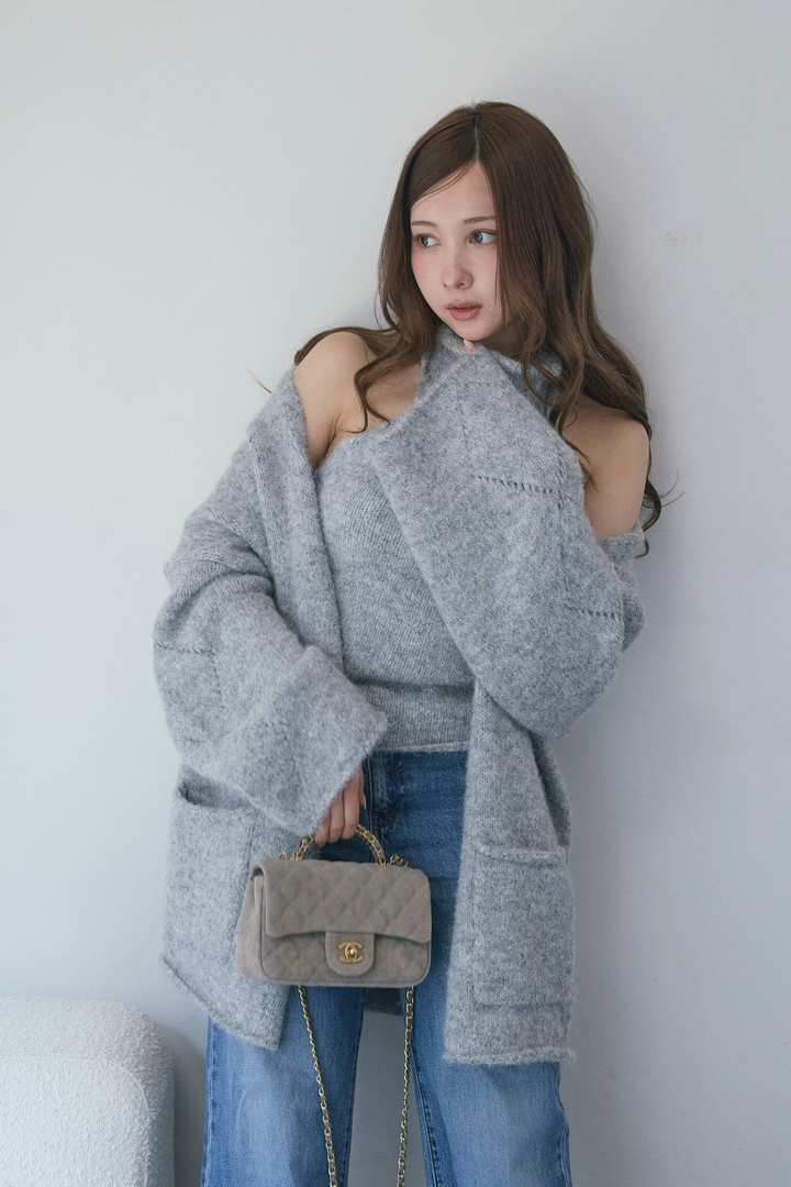 タートルネックノースリーブ&カーディガンニットセット