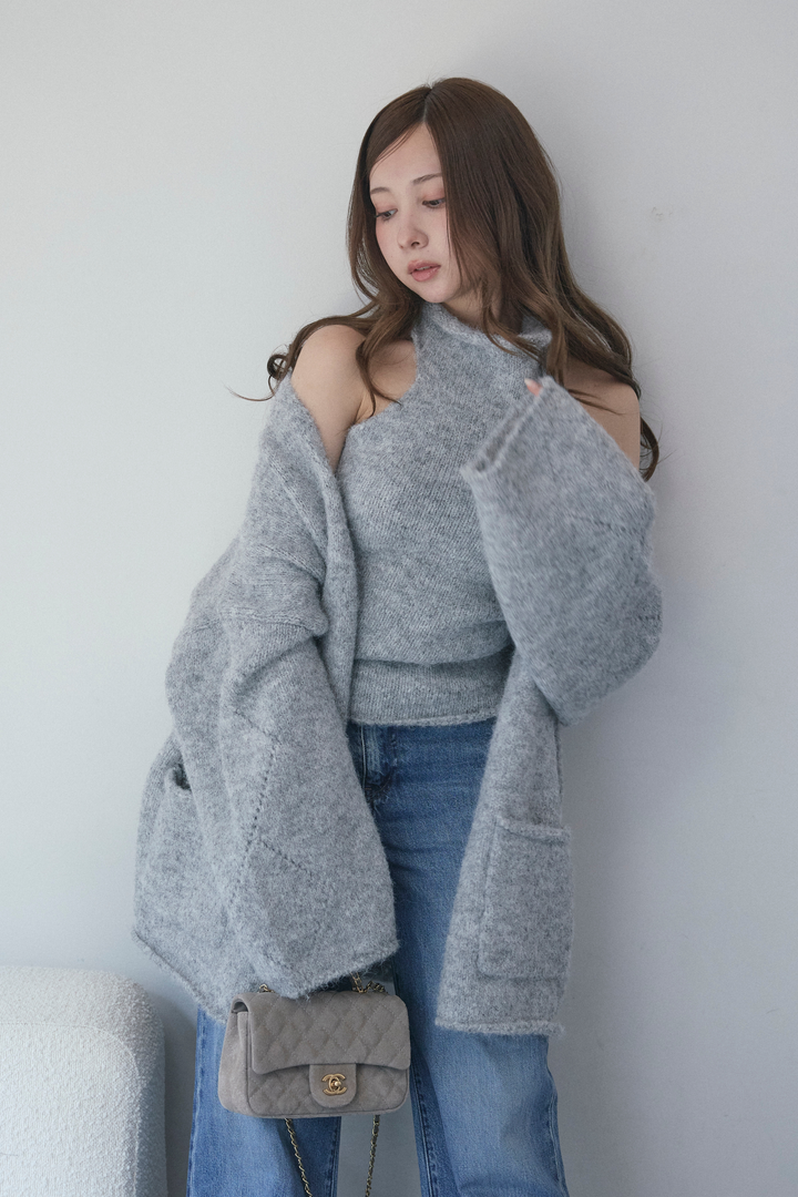 タートルネックノースリーブ&カーディガンニットセット