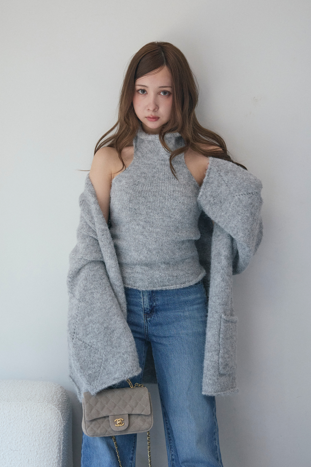 タートルネックノースリーブ&カーディガンニットセット