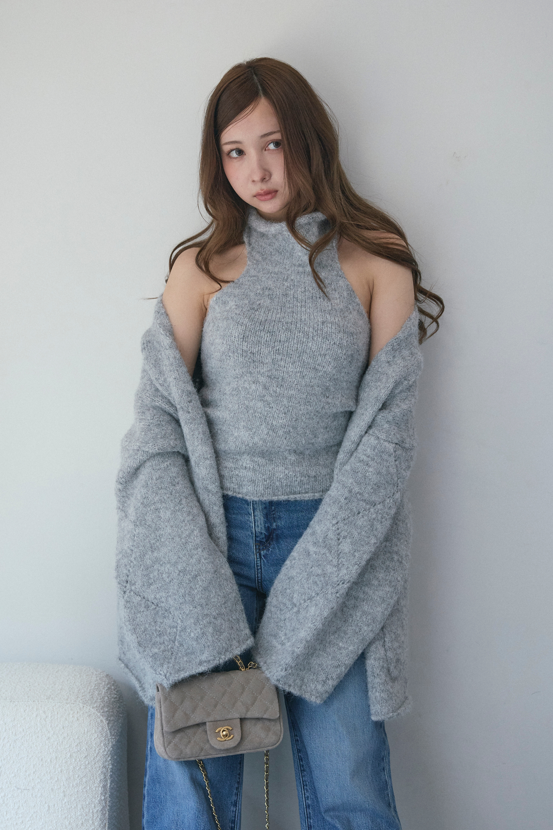 タートルネックノースリーブ&カーディガンニットセット