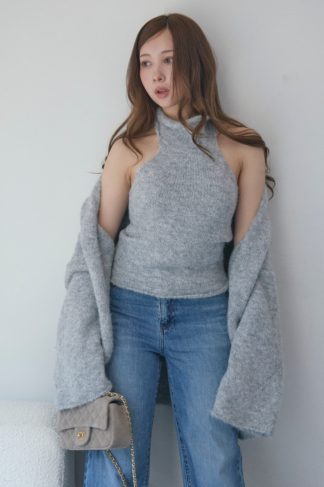 タートルネックノースリーブ&カーディガンニットセット