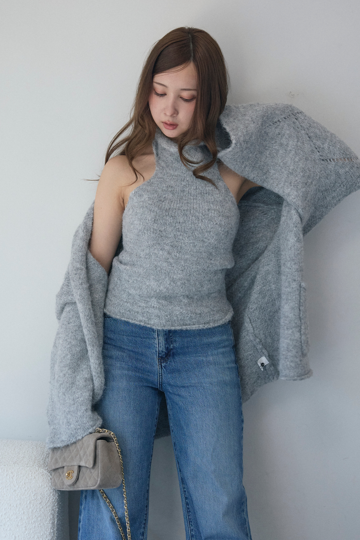 タートルネックノースリーブ&カーディガンニットセット