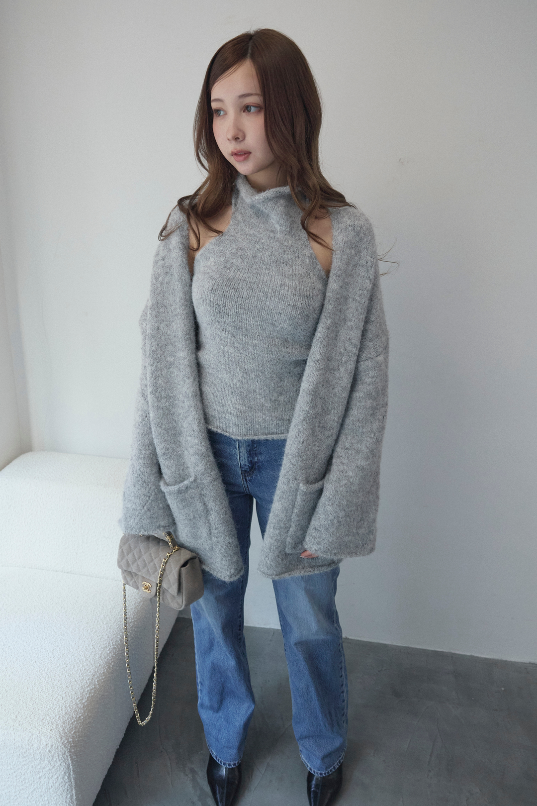 タートルネックノースリーブ&カーディガンニットセット