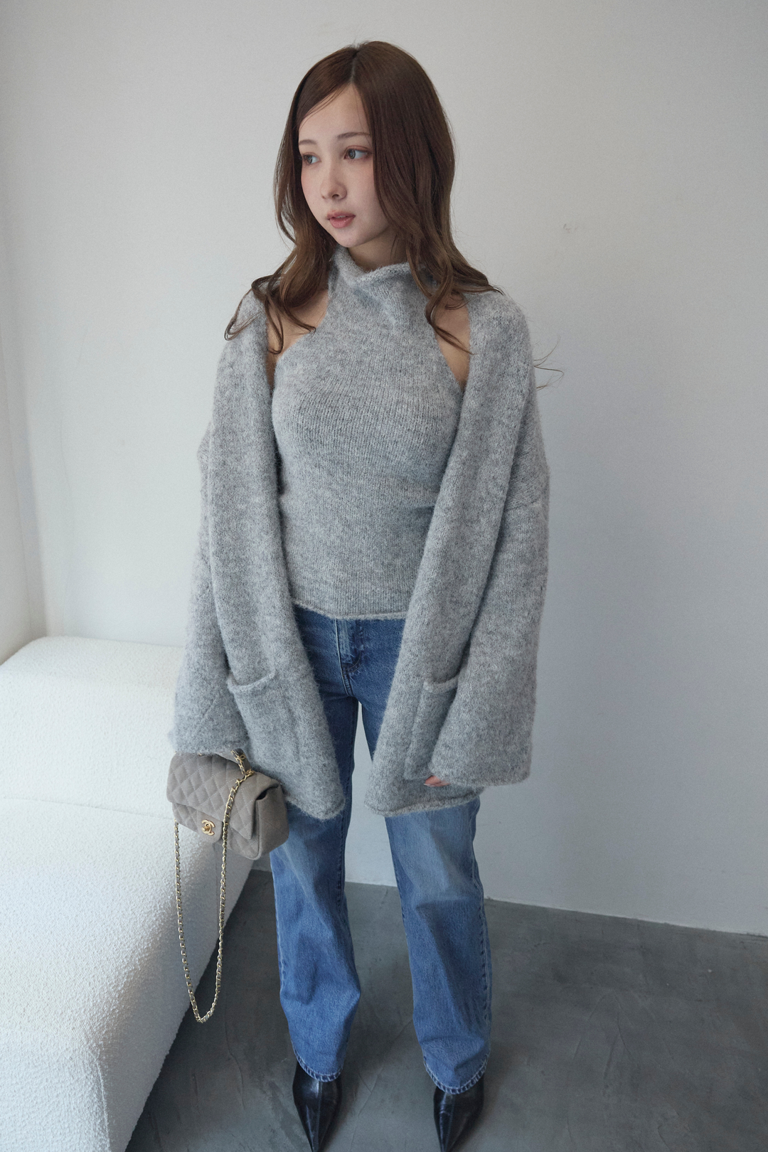 タートルネックノースリーブ&カーディガンニットセット