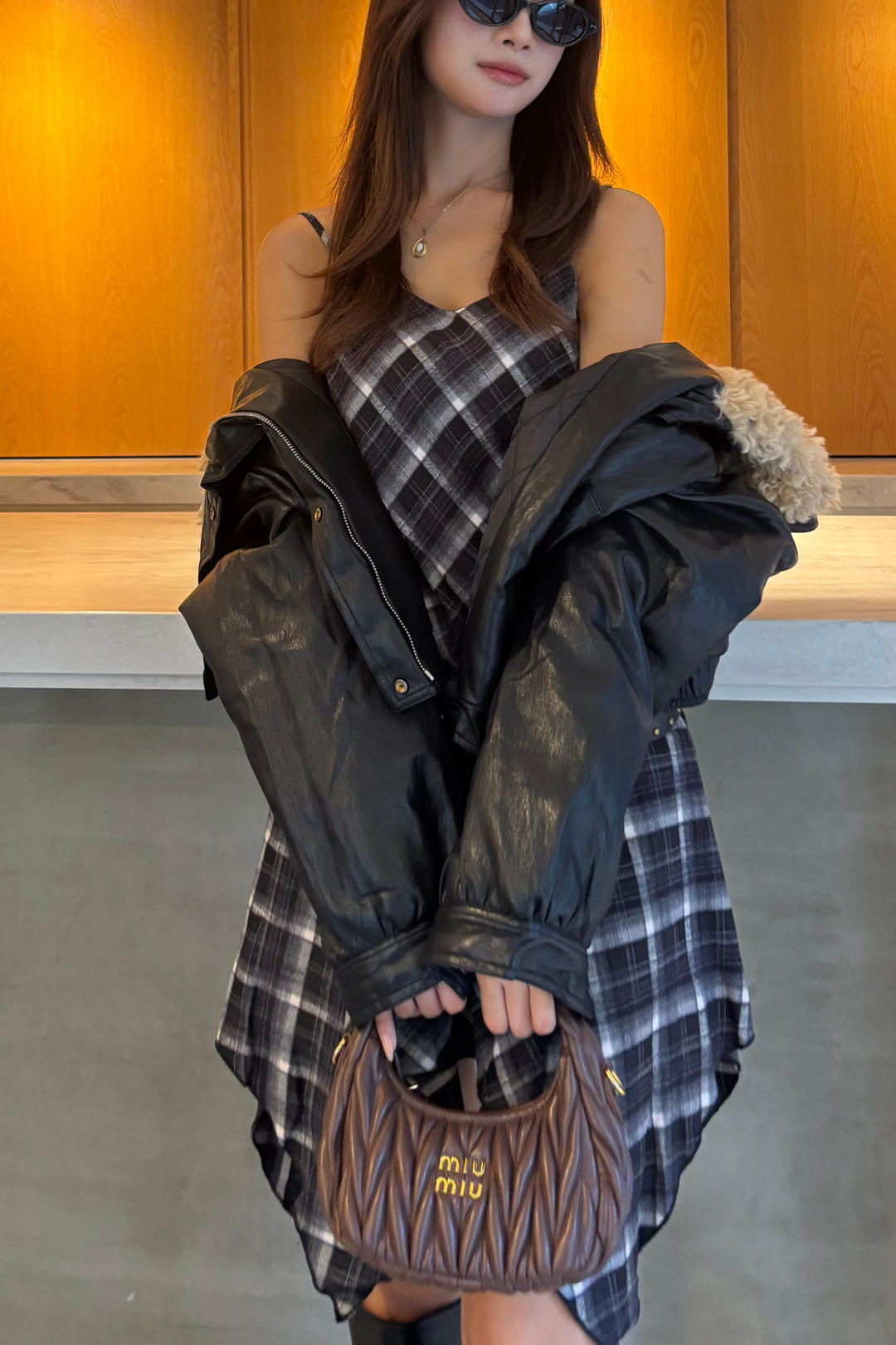 Checked dress with a belt
