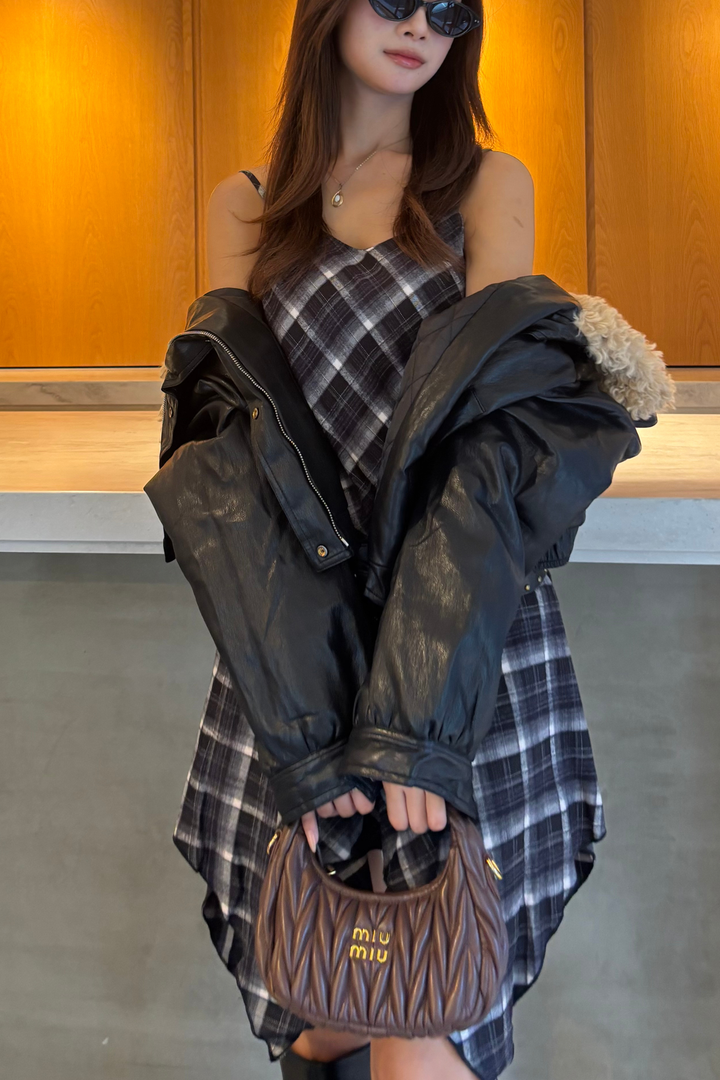 Checked dress with a belt
