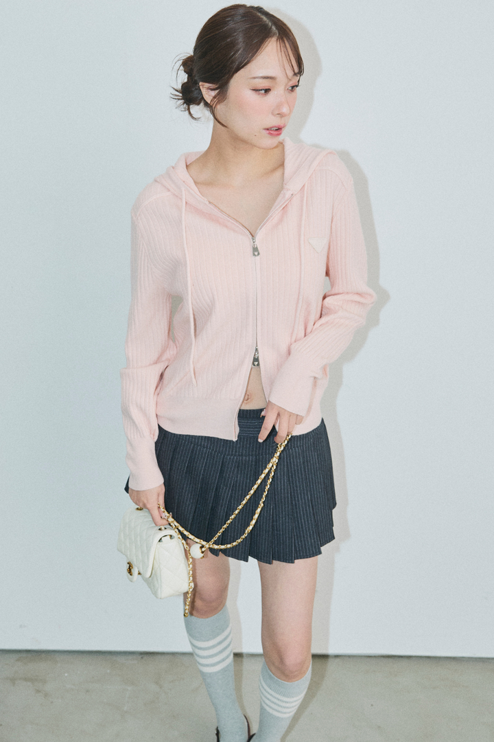 ダブルジップリブニットフーディー