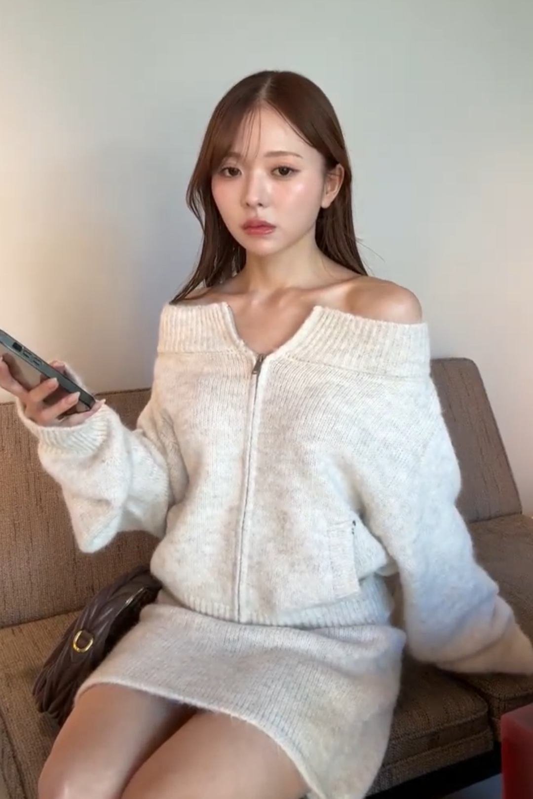 ダブルジップオフショルダーニットセットアップ