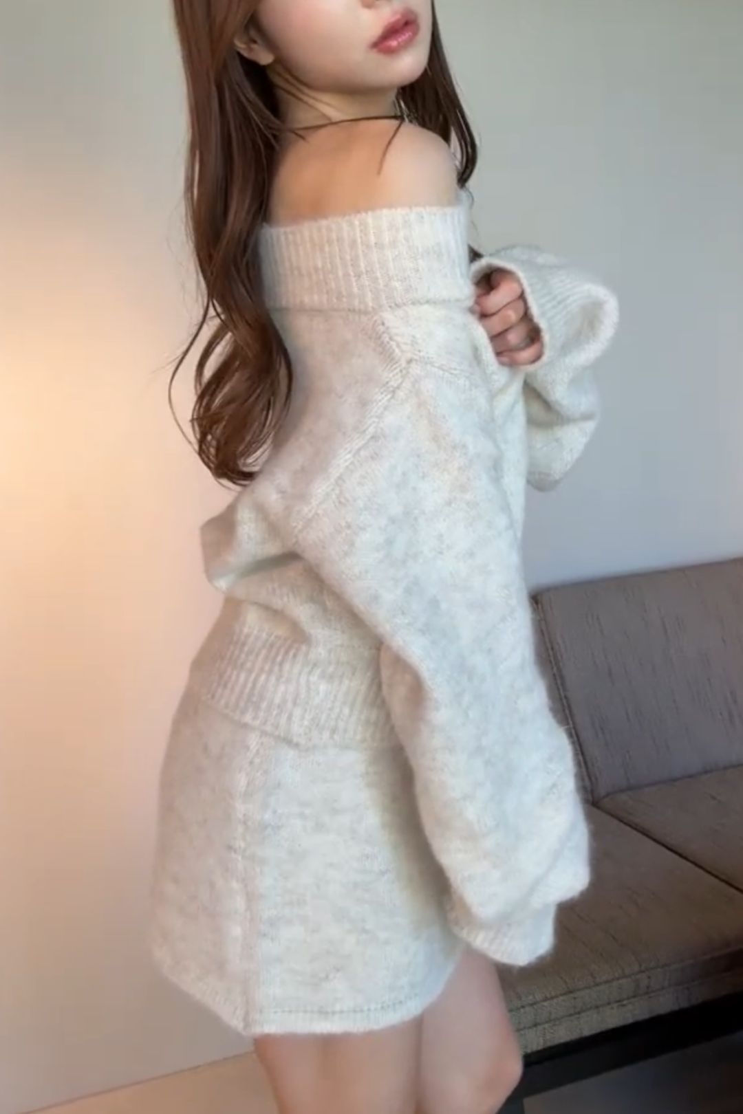 ダブルジップオフショルダーニットセットアップ