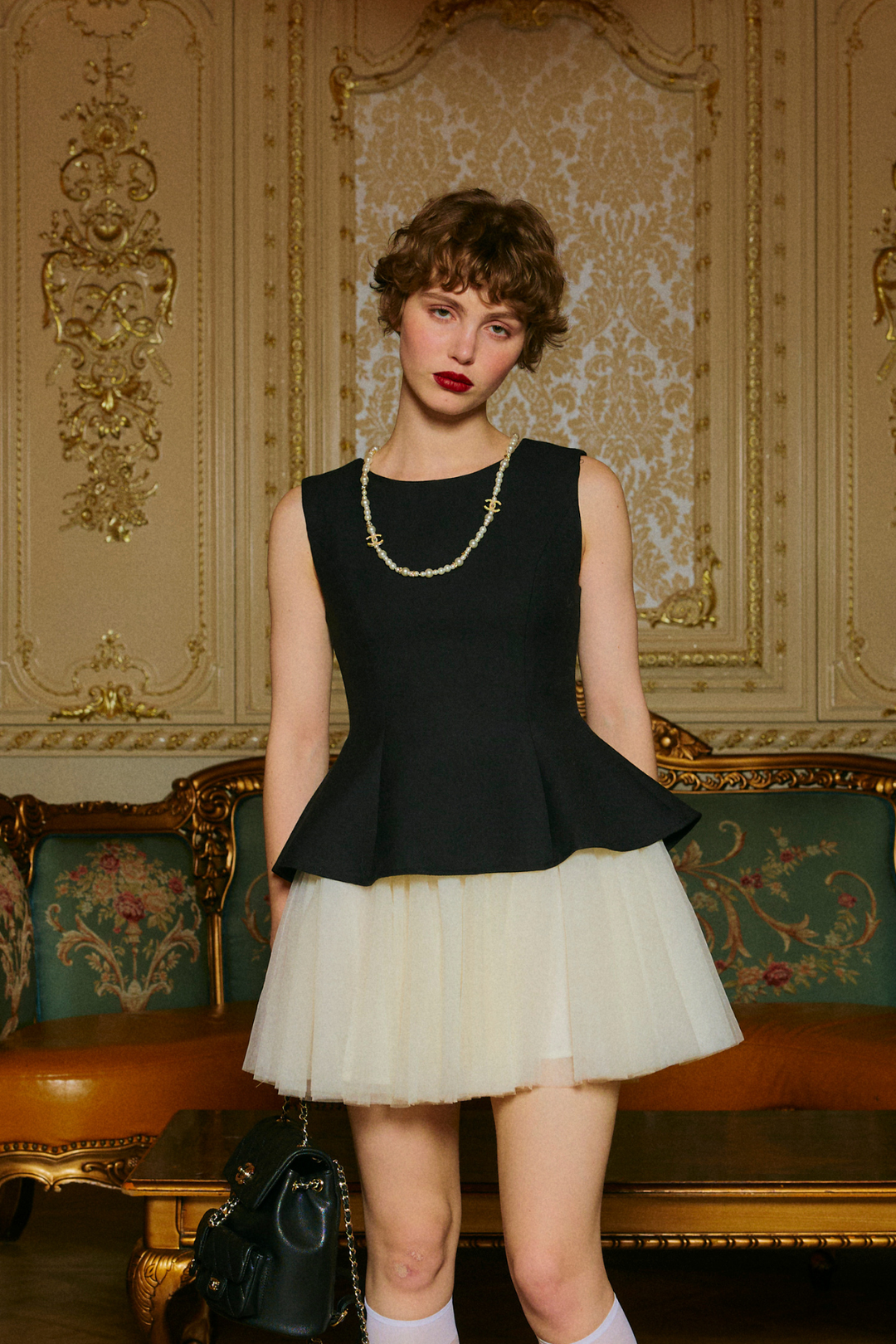 チュールレイヤードワンピ