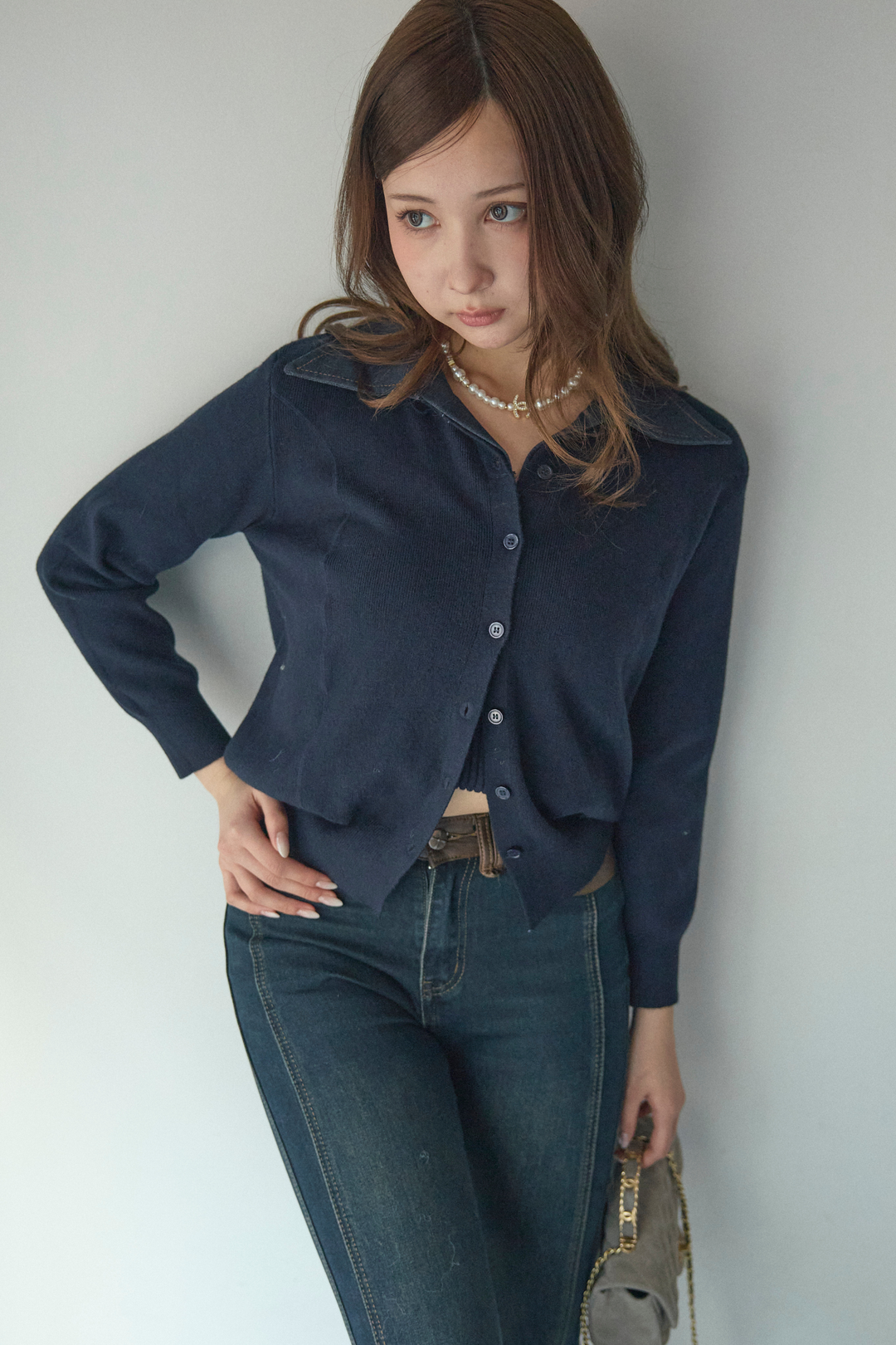 デニムドッキングニットトップス