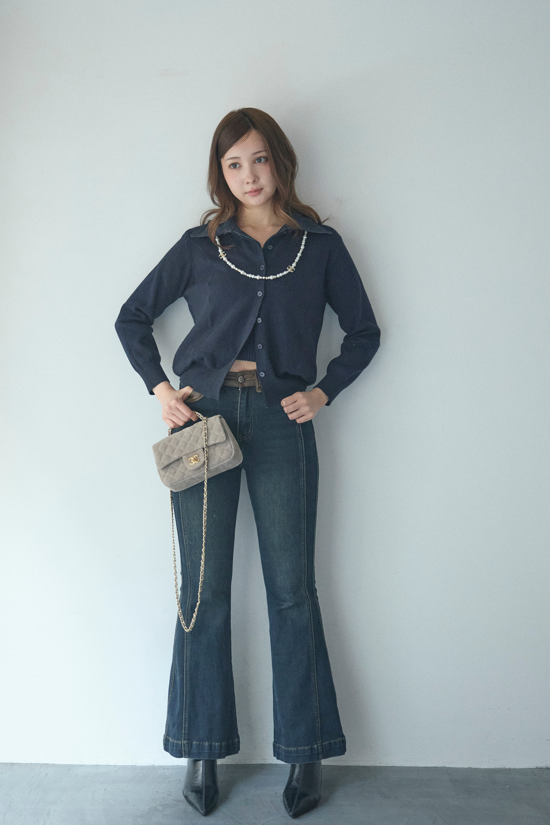 デニムドッキングニットトップス