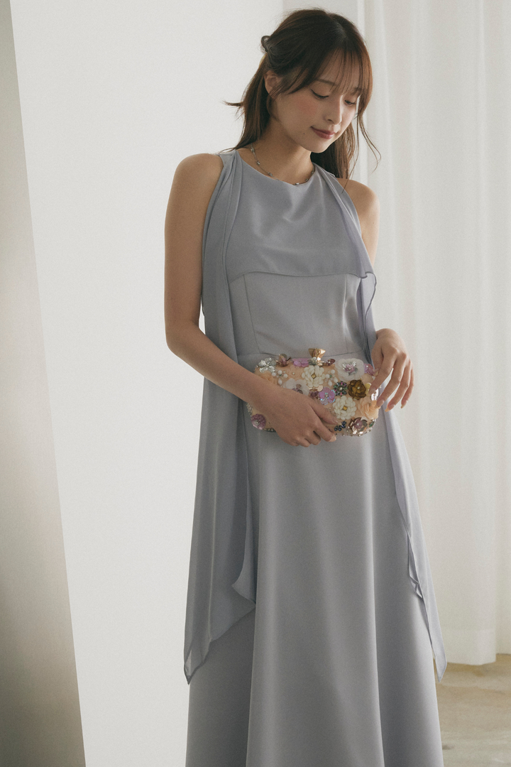6WAYシフォンケープサテンロングドレス