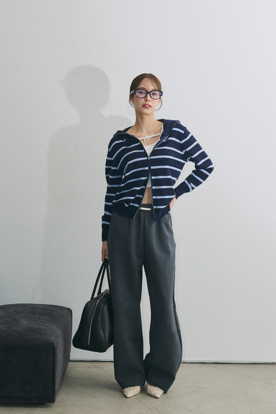 ボーダージップアップニット