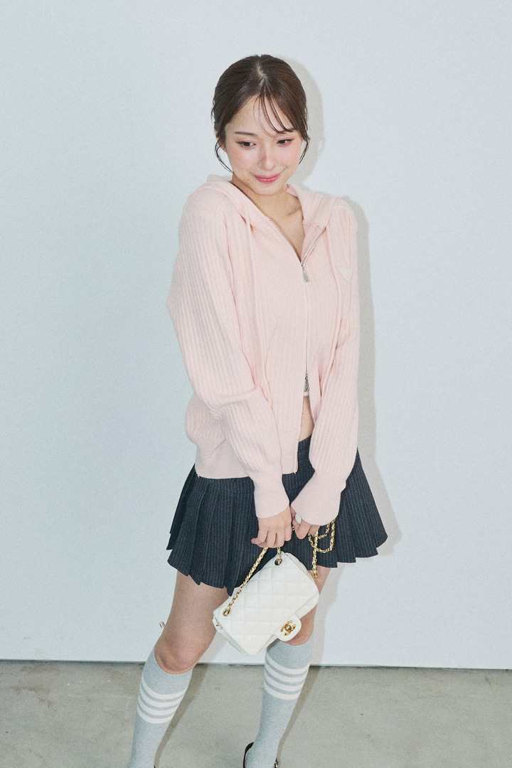 ダブルジップリブニットフーディー