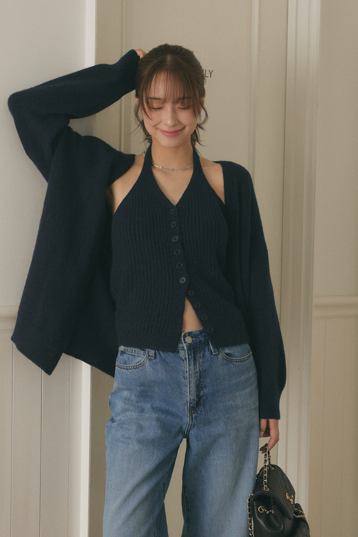 リブニットカーデセット