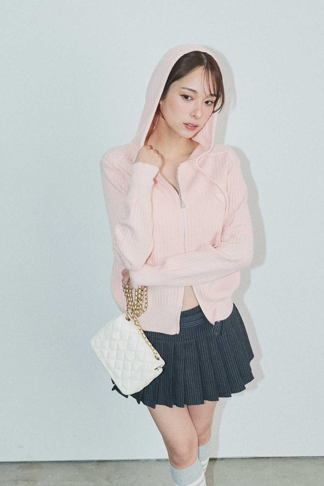 ダブルジップリブニットフーディー